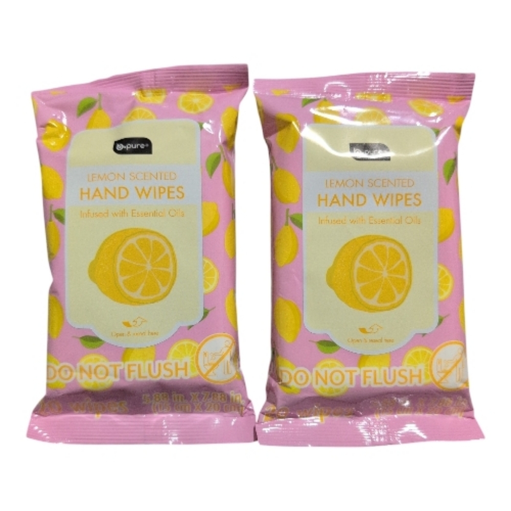 B-Pure Lemon Scented Hand Sanitizer Wipes - 2 Wipe Packs 40 Wipes In Total